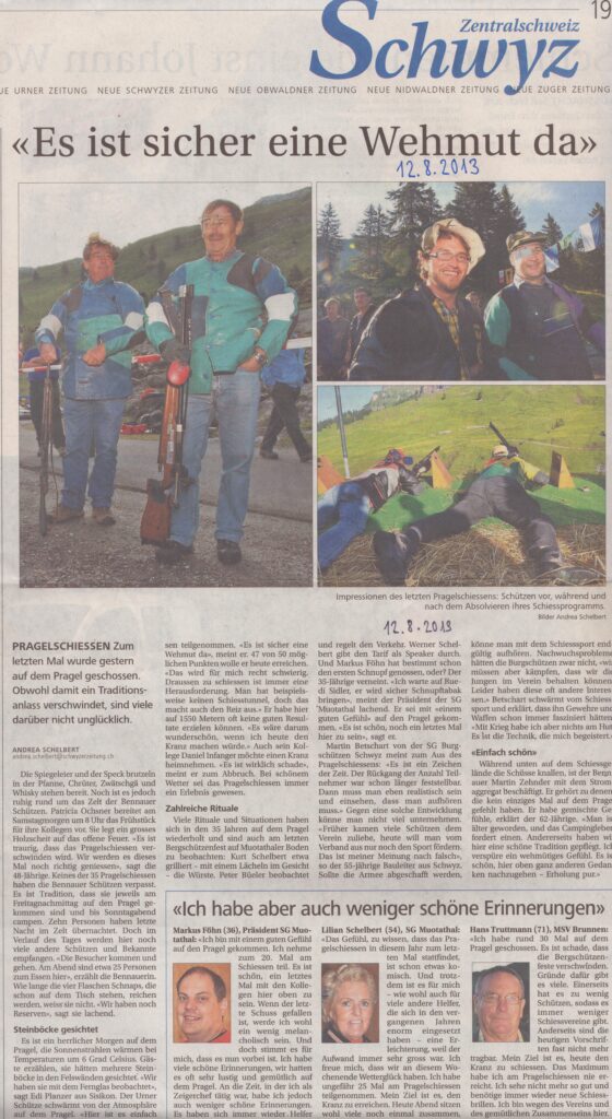 Pragelschiessen
Andrea Schelbert, Schwyzer Zeitung, 2013, Ze206