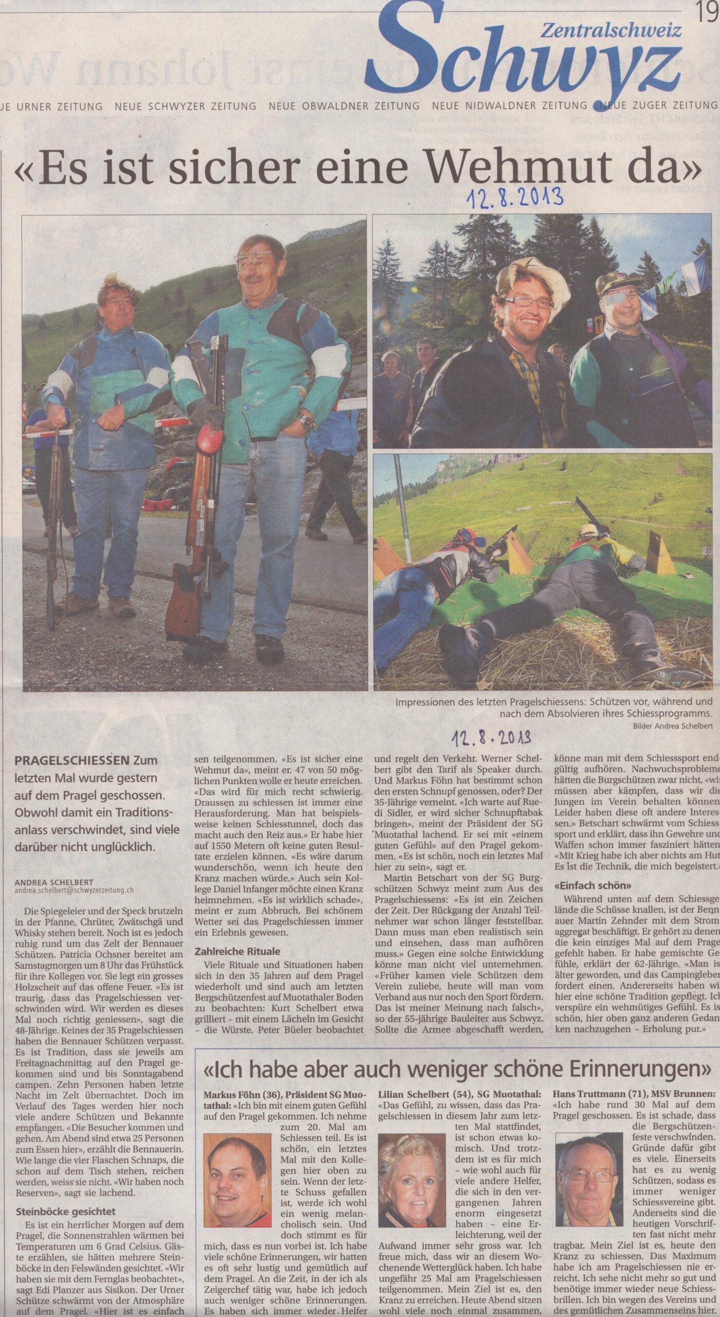 Pragelschiessen
Andrea Schelbert, Schwyzer Zeitung, 2013, Ze206