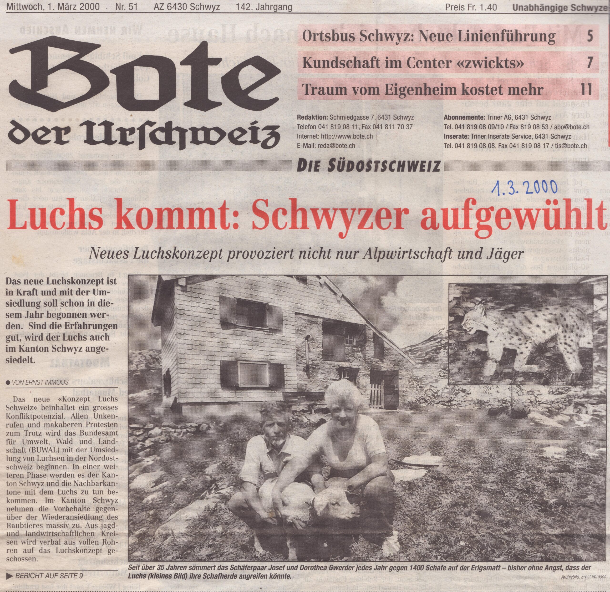 auf Erigsmatt
Ernst Immoos, Bote der Urschweiz, 2000, Ze208