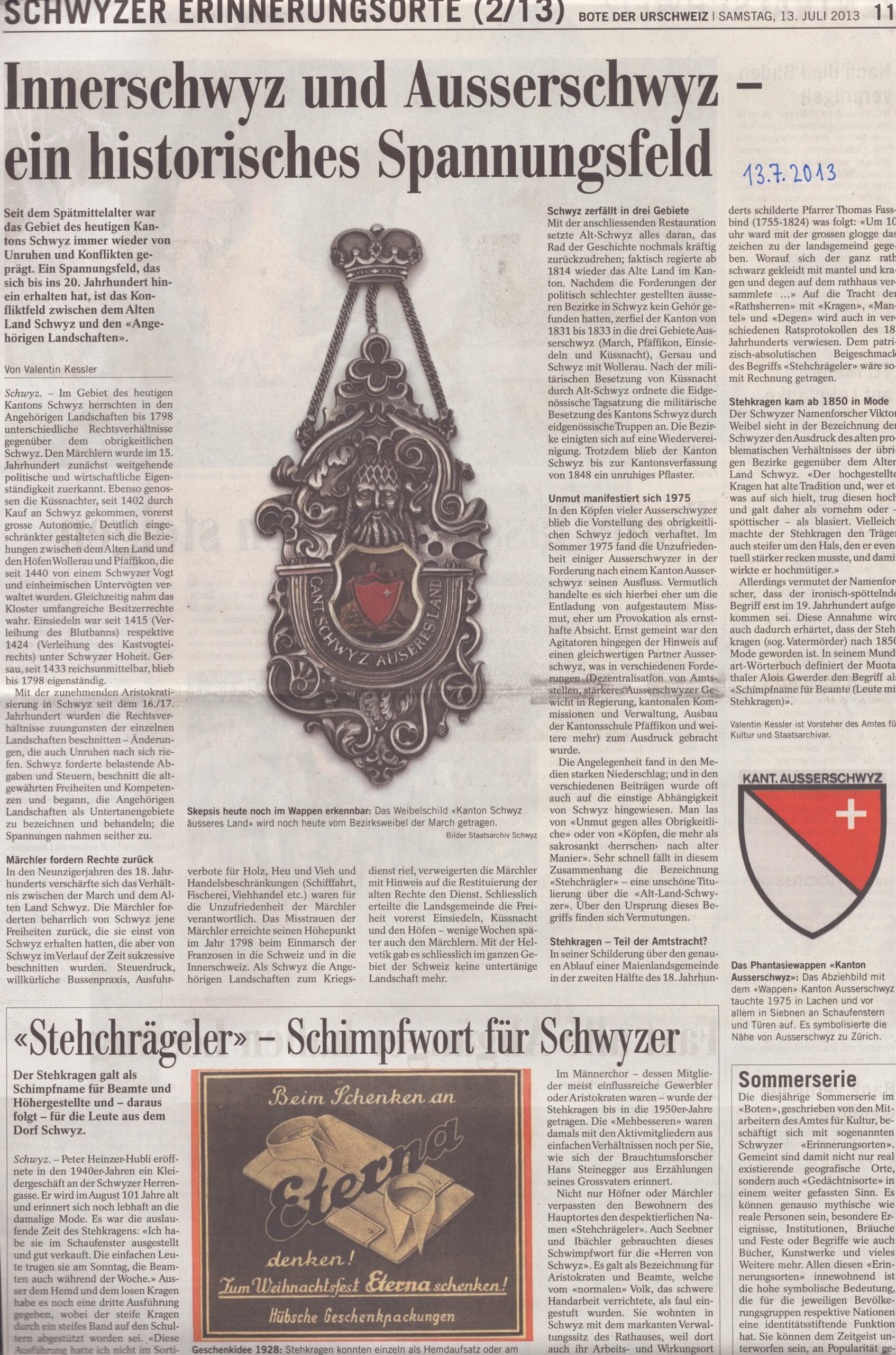 Spannungen im Kanton
Valentin Kessler, Bote der Urschweiz, 2013, Ze209