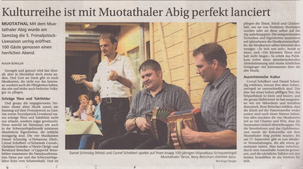 5. Fronalpstock-Livesaison
Roger Bürgler, Bote der Urschweiz, Ze212