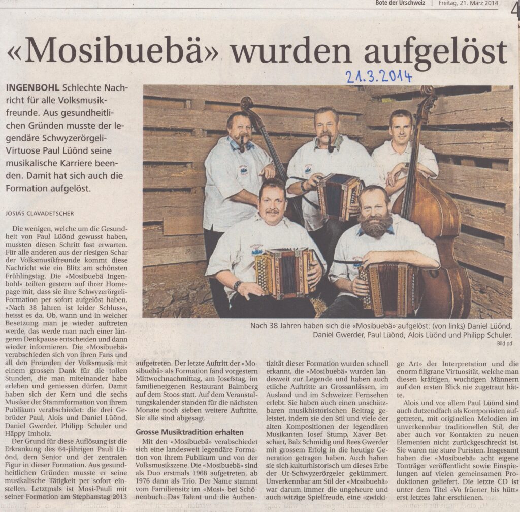 gesundheitliche Gründe
Josias Clavadetscher, Bote der Urschweiz, 2014, Ze216