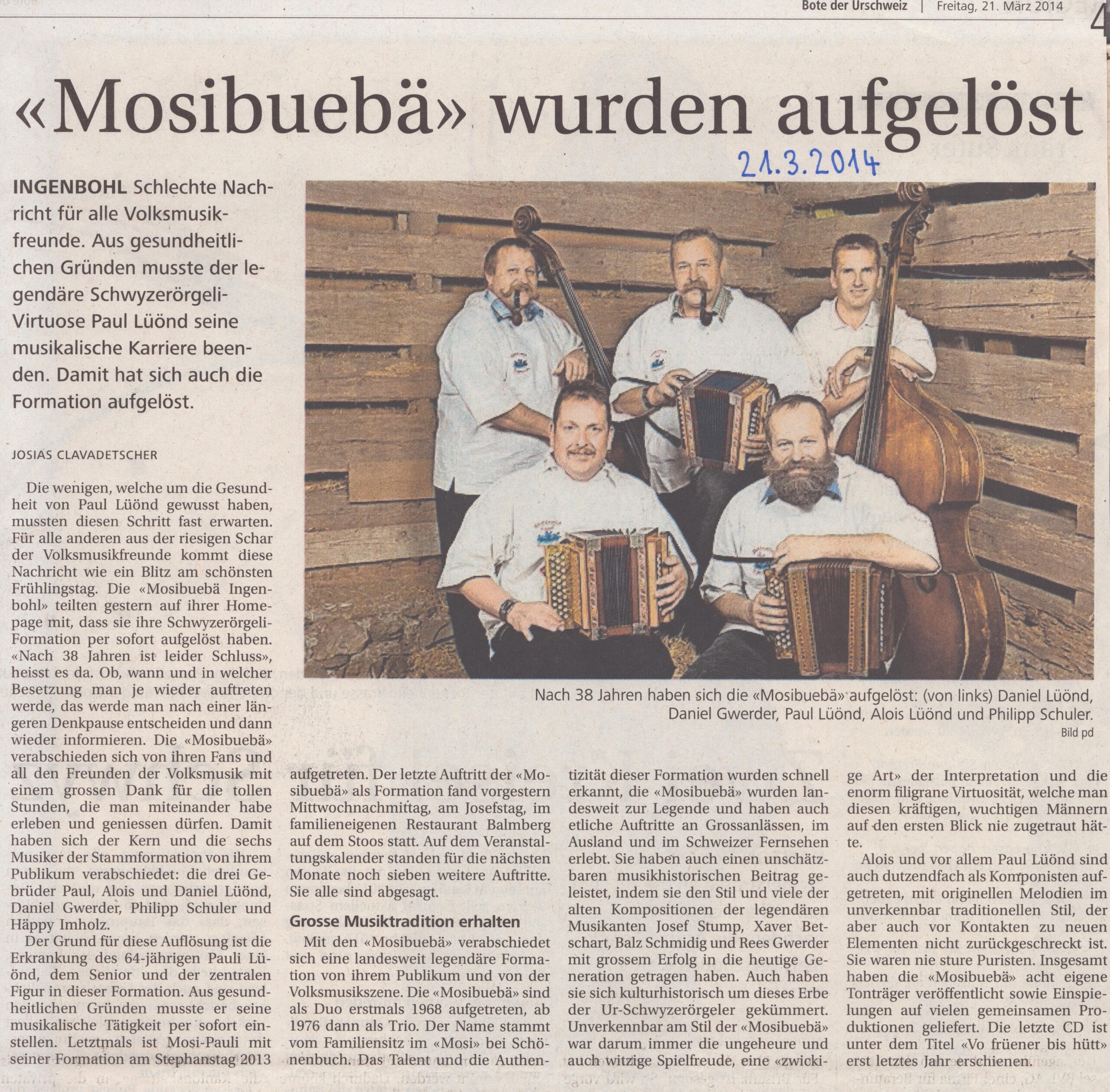 gesundheitliche Gründe
Josias Clavadetscher, Bote der Urschweiz, 2014, Ze216