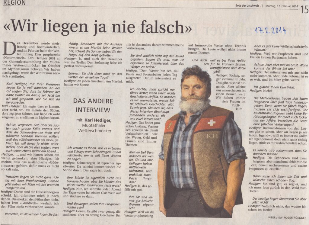 Kari Hediger
Roger Rüegger, Bote der Urschweiz, 2014, Ze217