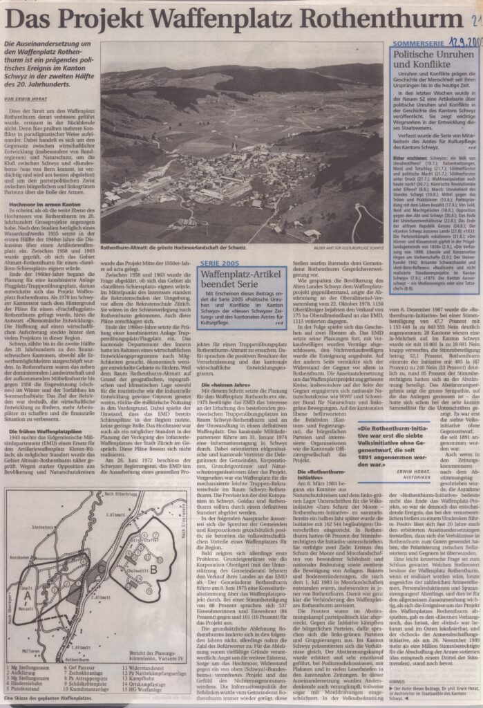 Streit um Moor
Erwin Horat, Schwyzer Zeitung, 2005, Ze235