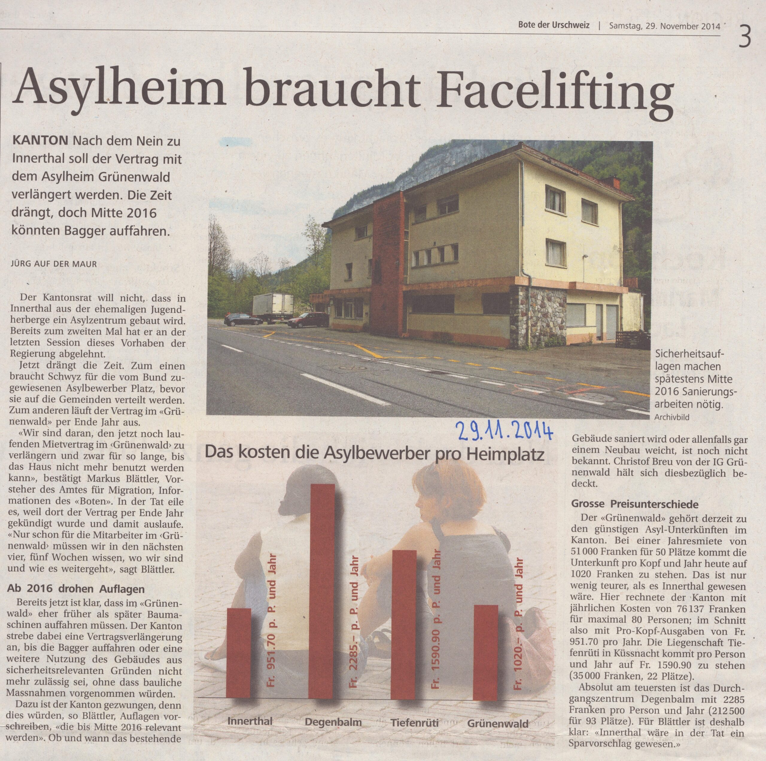 Grünenwald
Jürg Auf der Maur, Bote der Urschweiz, 2014, Ze260