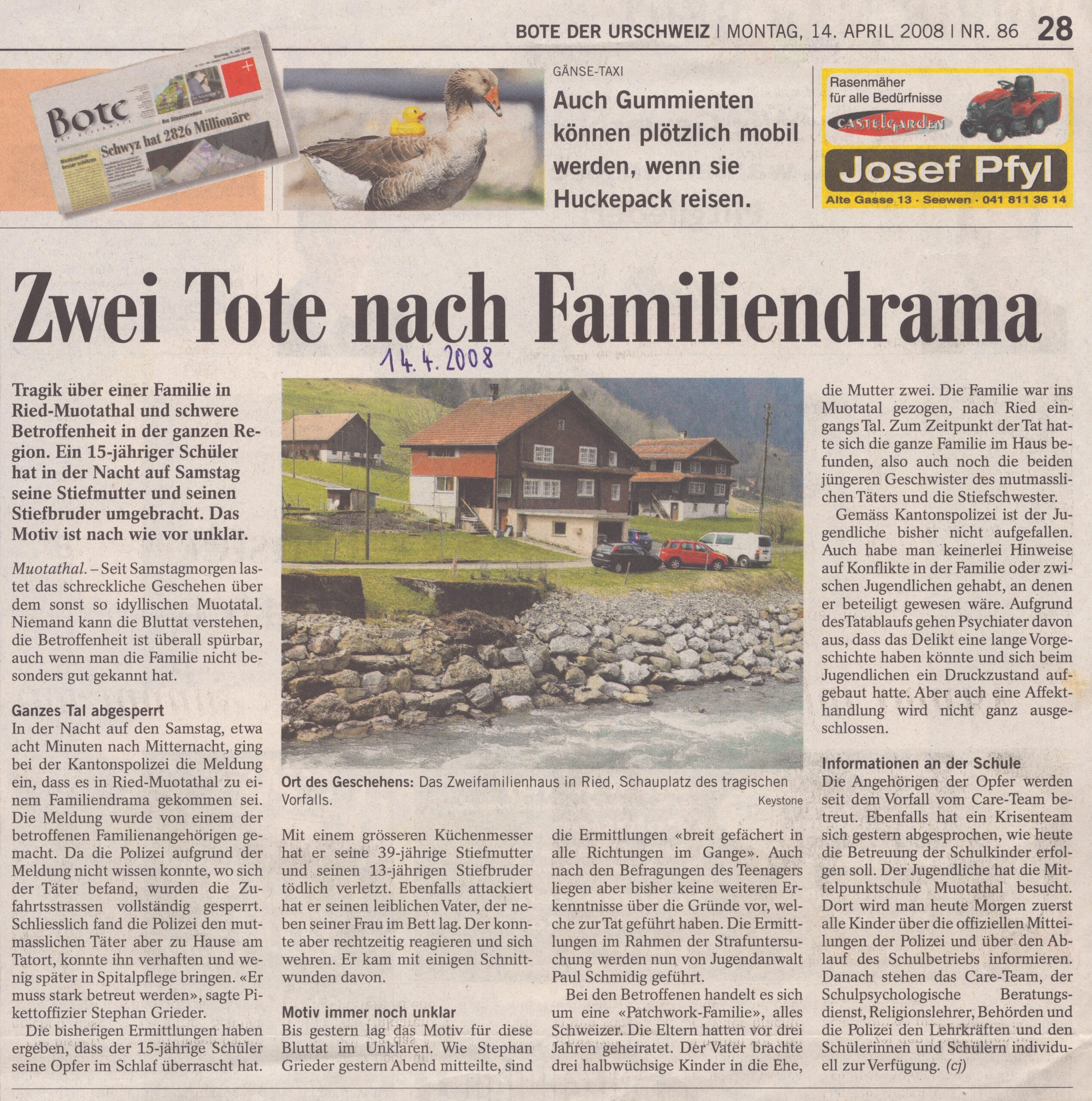 Ried
Josias Clavadetscher, Bote der Urschweiz, 2008, Ze262