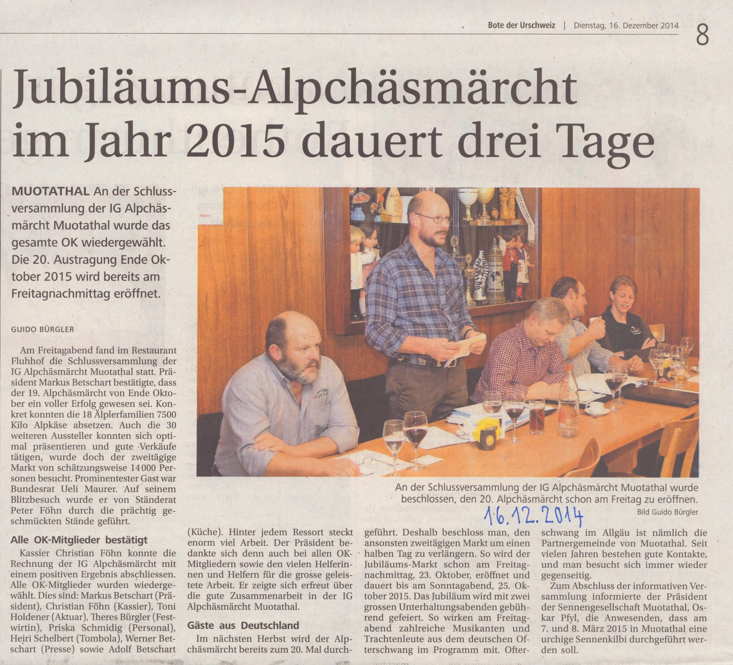 IG Alpchäsmärcht
Guido Bürgler, Bote der Urschweiz, 2014, Ze274