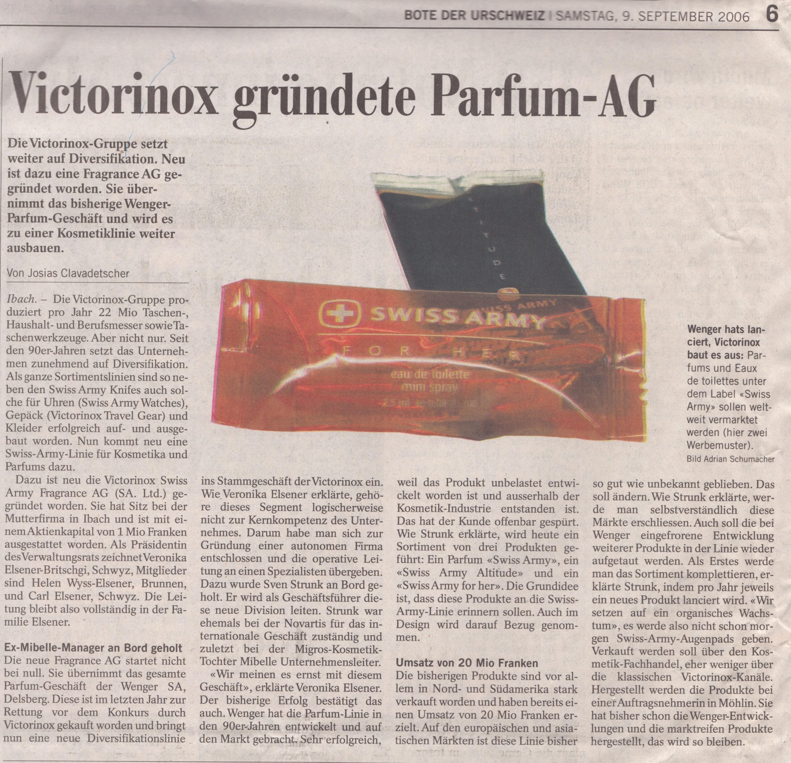 Parfüm
Josias Clavadetscher, Bote der Urschweiz, 2006, ZeVic55