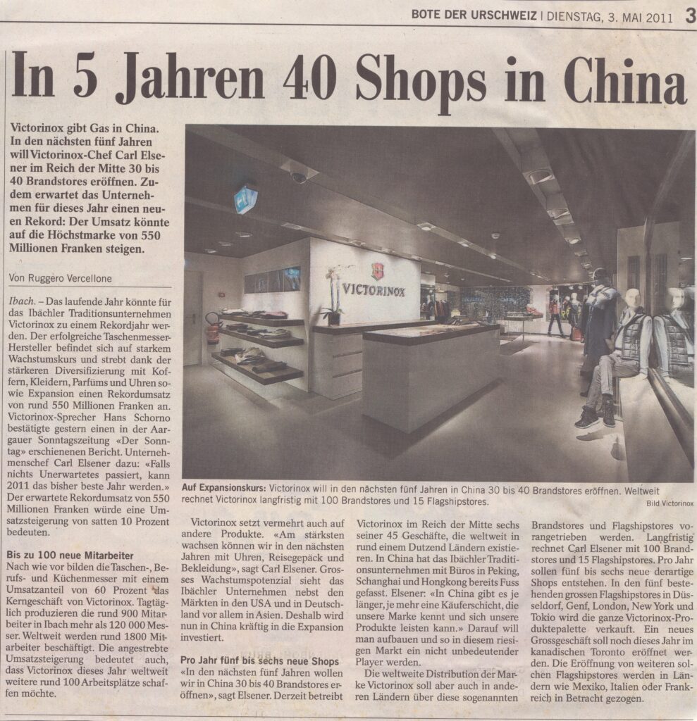 Victorinox in China
Ruggero Vercellone, Bote der Urschweiz, 2011, ZeVic59
