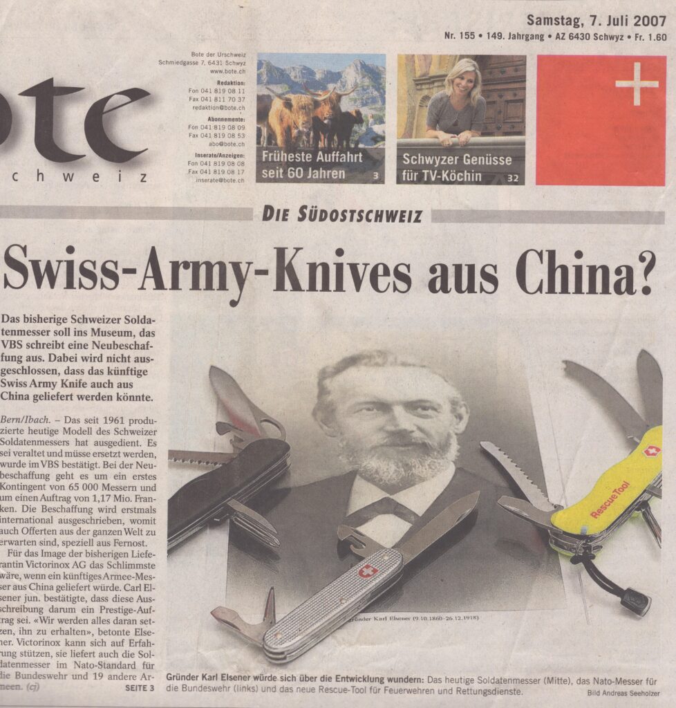 VBS Offerte für Soldatenmesser
Bern/Ibach, Bote der Urschweiz, 2007, ZeVic63