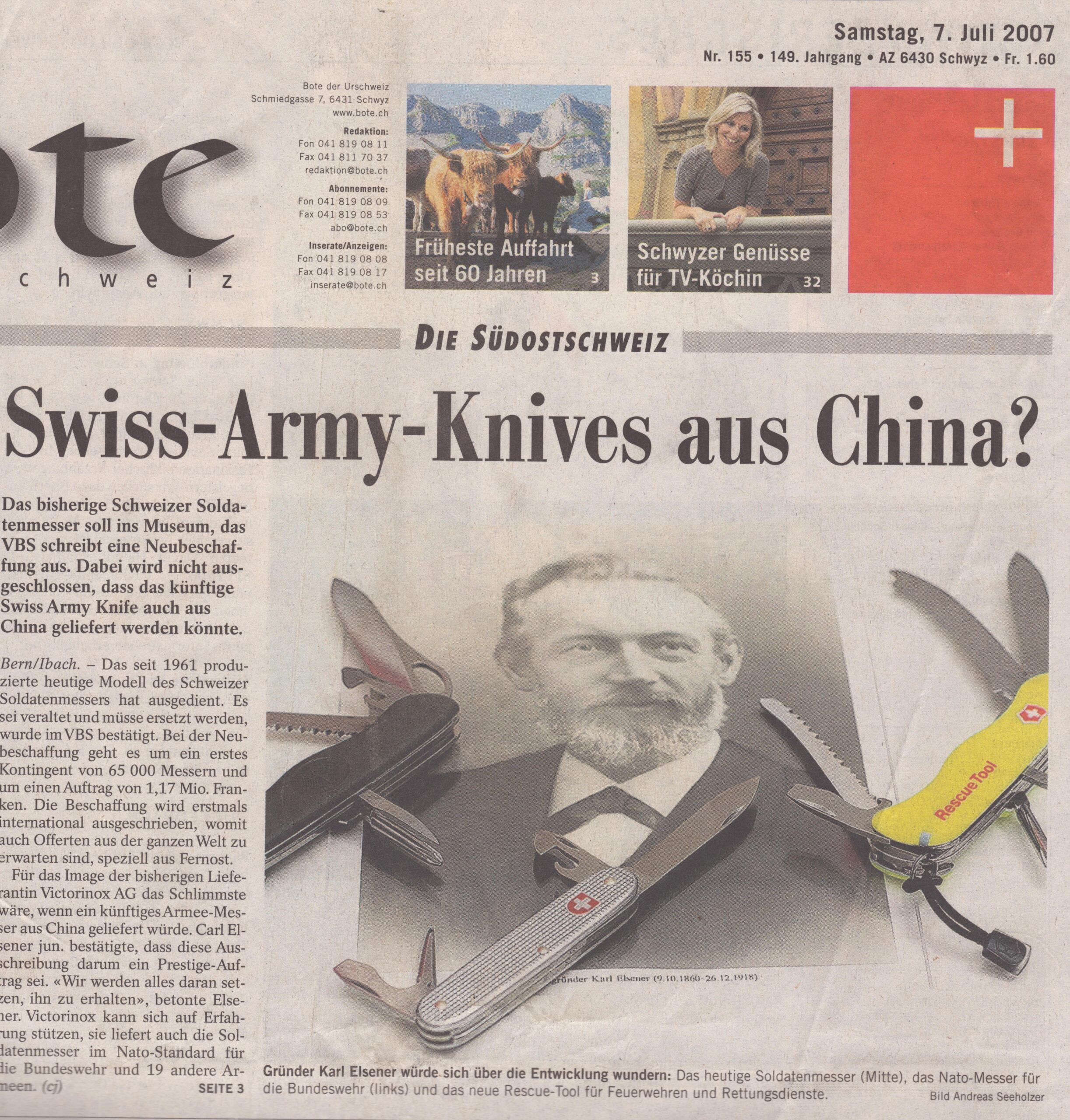 VBS Offerte für Soldatenmesser
Bern/Ibach, Bote der Urschweiz, 2007, ZeVic63