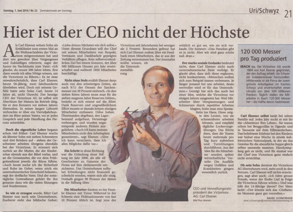 CEO Carl Elsener
Rahel Schnüriger, Schwyzer Zeitung, 2014, ZeVic64