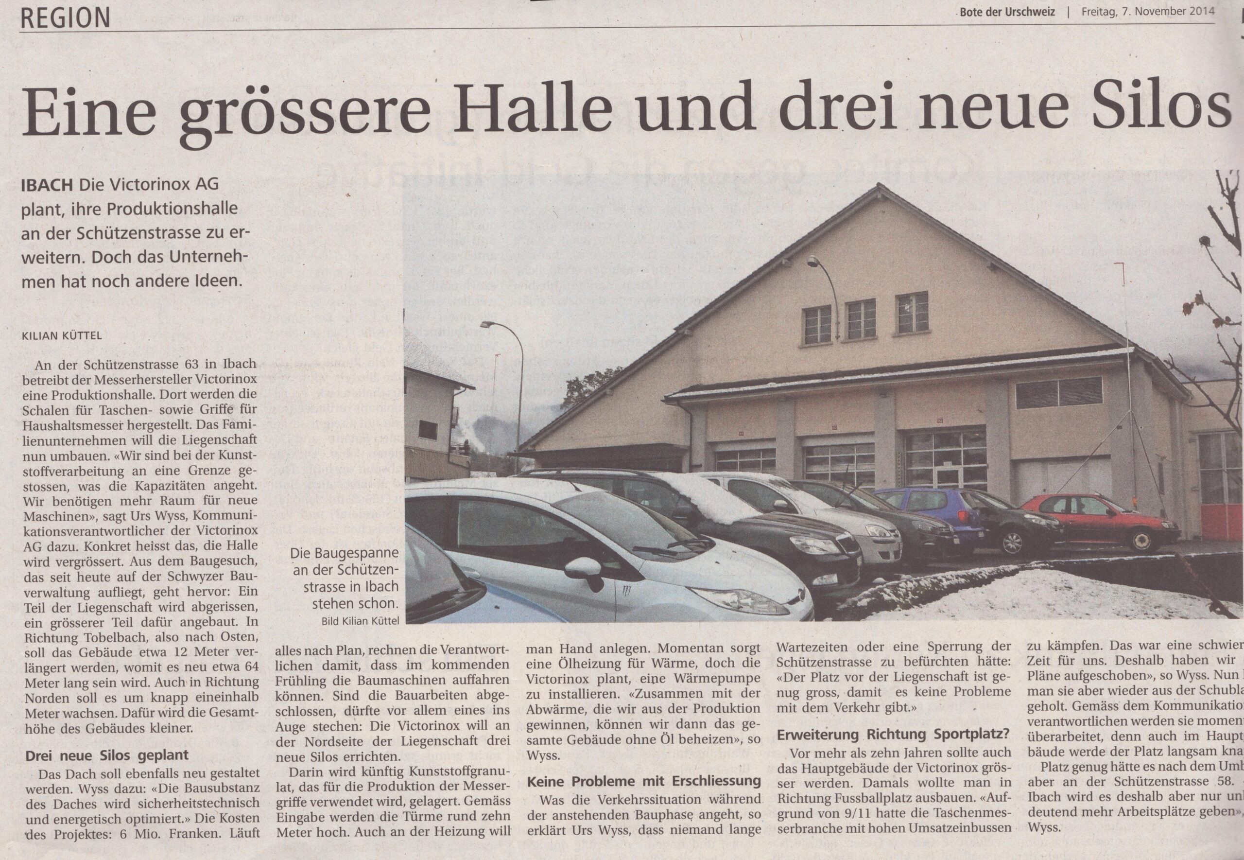 neue Halle Schützenstrasse
Kilian Küttel, Bote der Urschweiz, 2014, ZeVic65