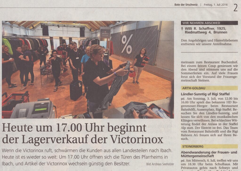 Lagerverkauf Ibach
Andreas Seeholzer, Bote der Urschweiz, 2016, ZeVic66