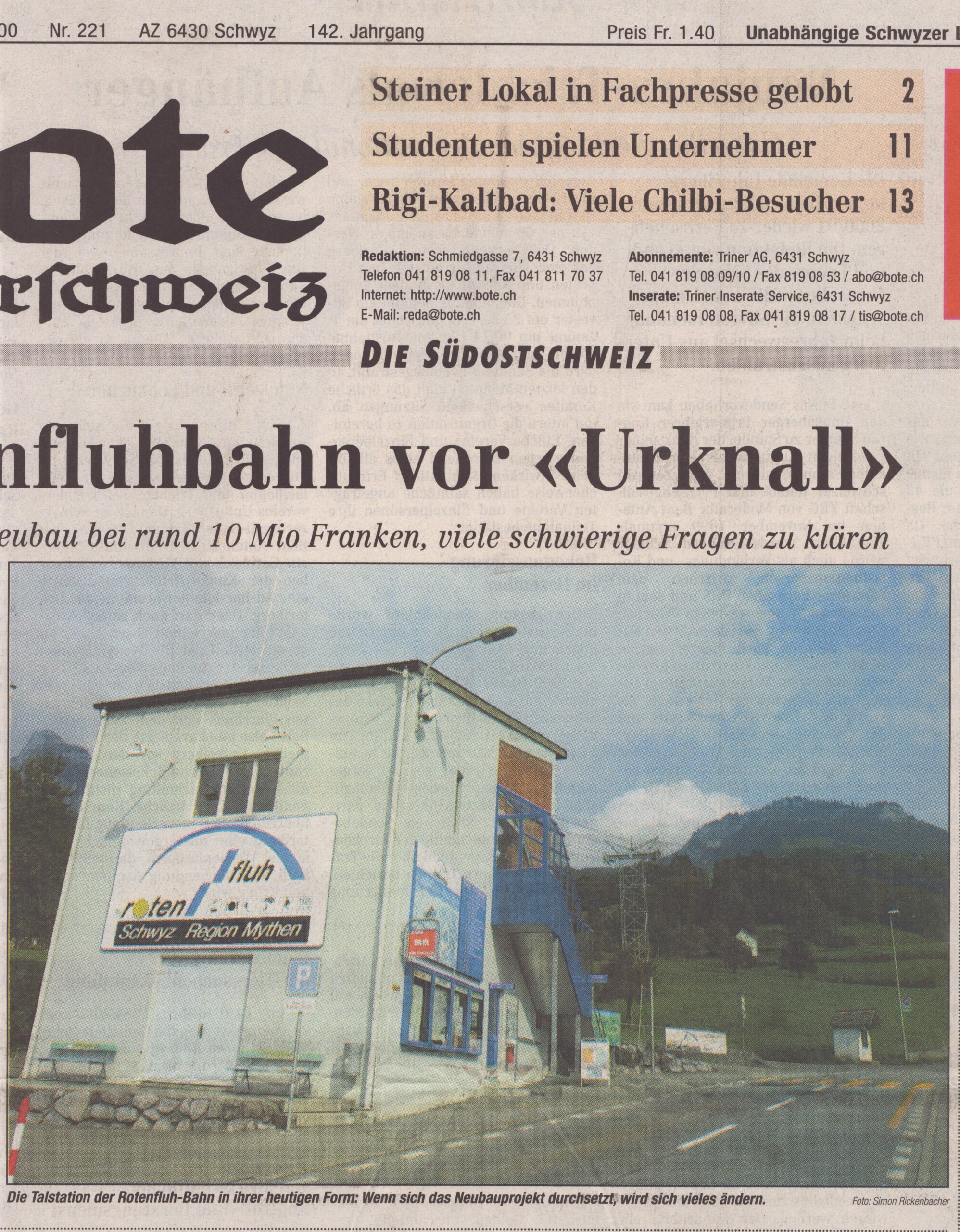 Ende der alten Bahn
Simon Rickenbacher, Bote der Urschweiz, 2000, Ze279