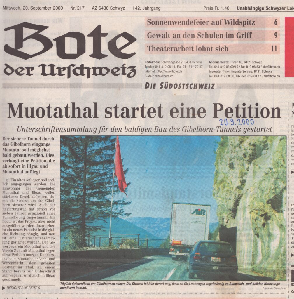 Horärank Tunnel
Josias Clavadetscher, Bote der Urschweiz, 2000, Ze284