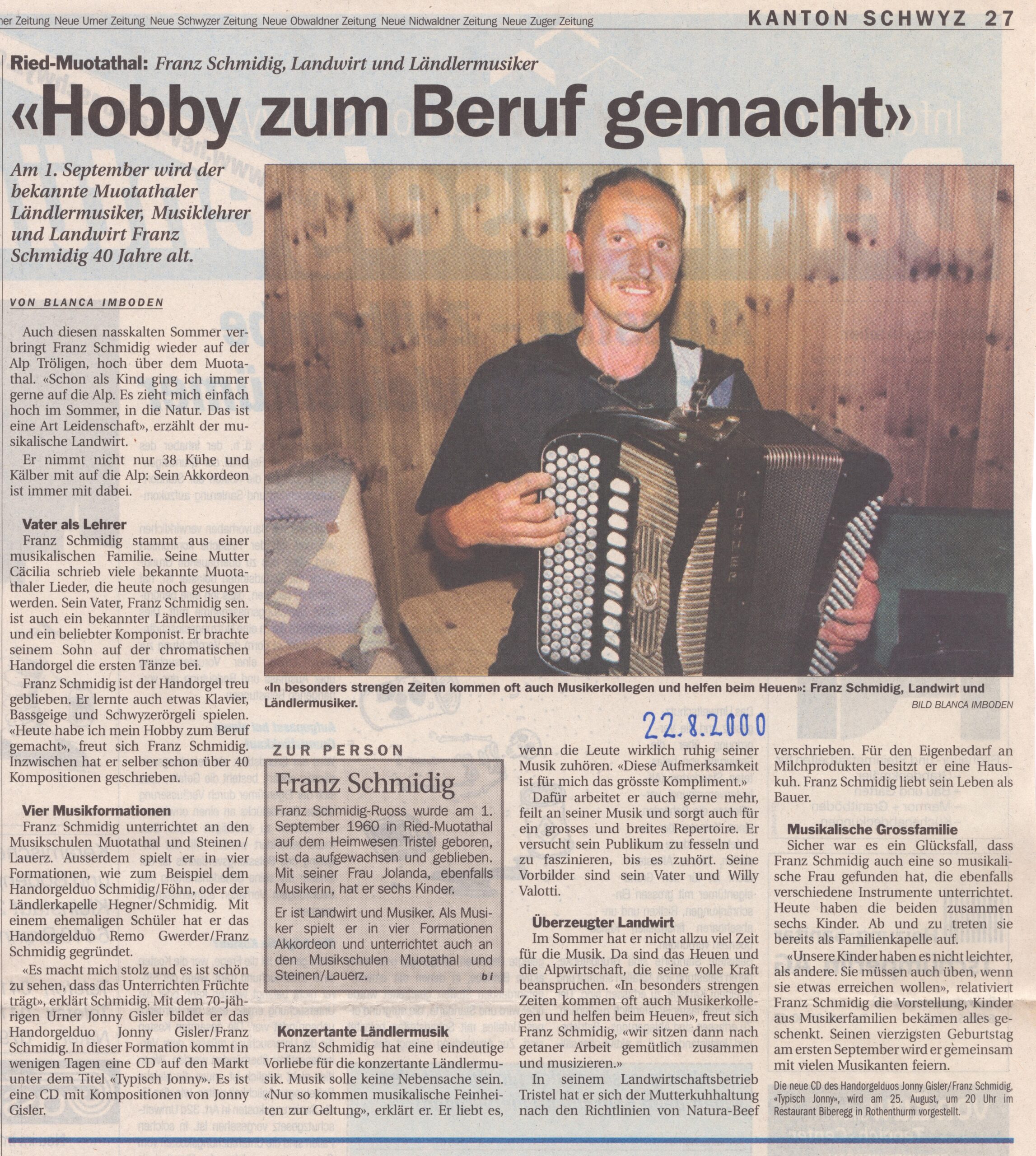 Franz Schmidig
Blanca Imboden, Schwyzer Zeitung, 2000, Ze294