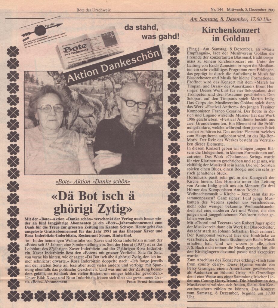 Sonnenwirts
Ernst Immoos, Bote der Urschweiz, 1990, Ze296