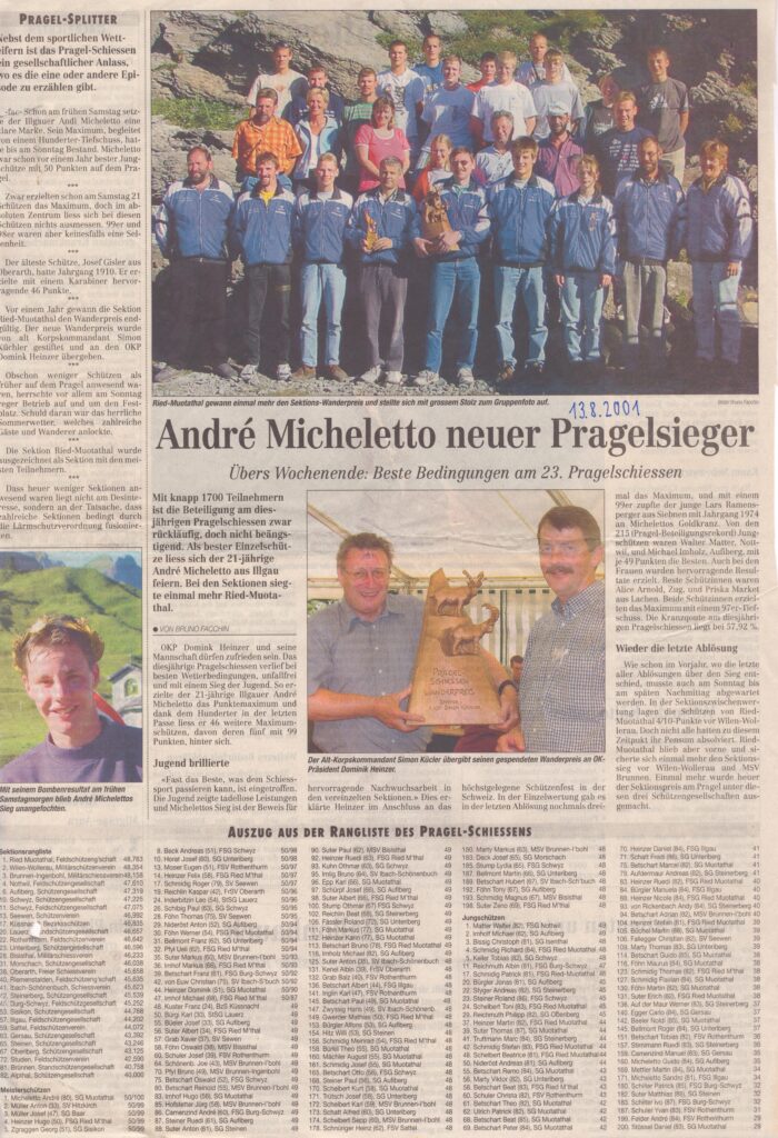 Pragelschiessen Sieger
Bruno Facchin, Bote der Urschweiz, 2001, Ze302