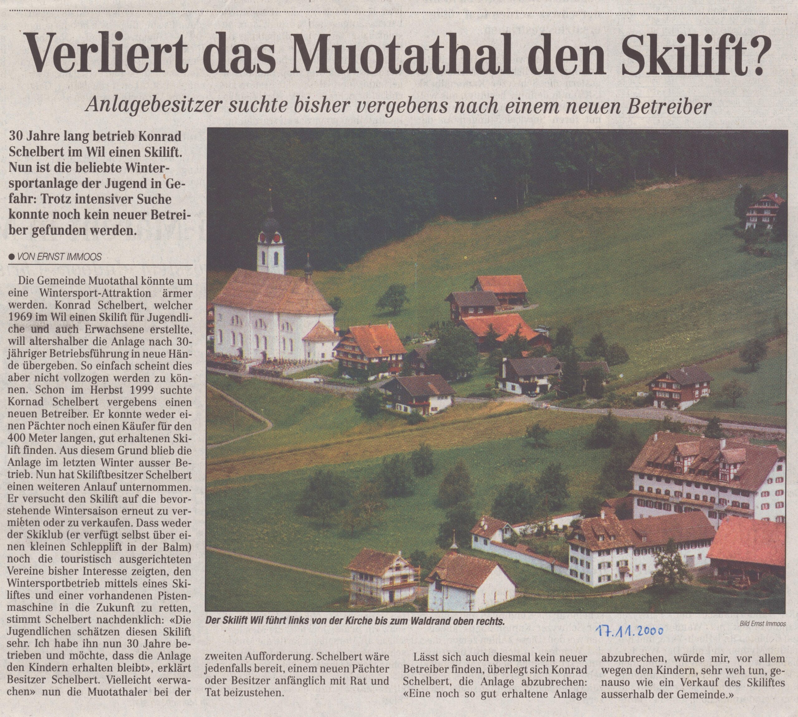 Skilift schliesst
Ernst Immoos, Bote der Urschweiz, 2000, Ze305