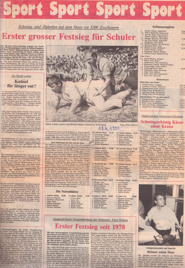 Richard Heinzer im Schlussgang
sige Simon Gerber, Bote der Urschweiz, 1990, Ze314