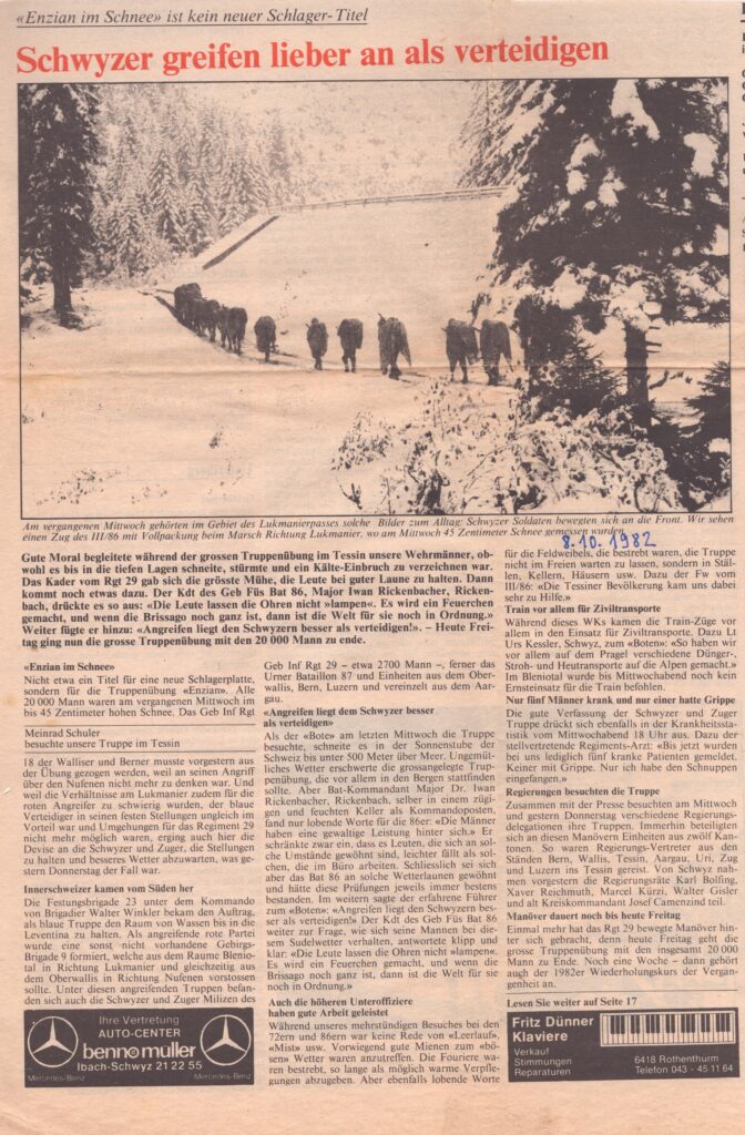 Manöver Enzian
Meinrad Schuler, Bote der Urschweiz, 1982, Ze318