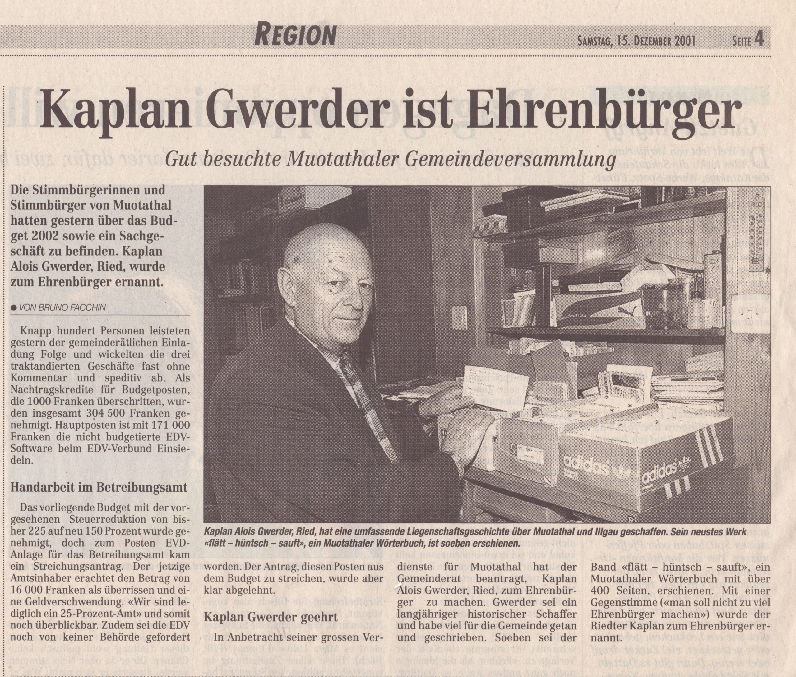 Kaplan Alois Gwerder
Bruno Facchin, Bote der Urschweiz, 2001, Ze324