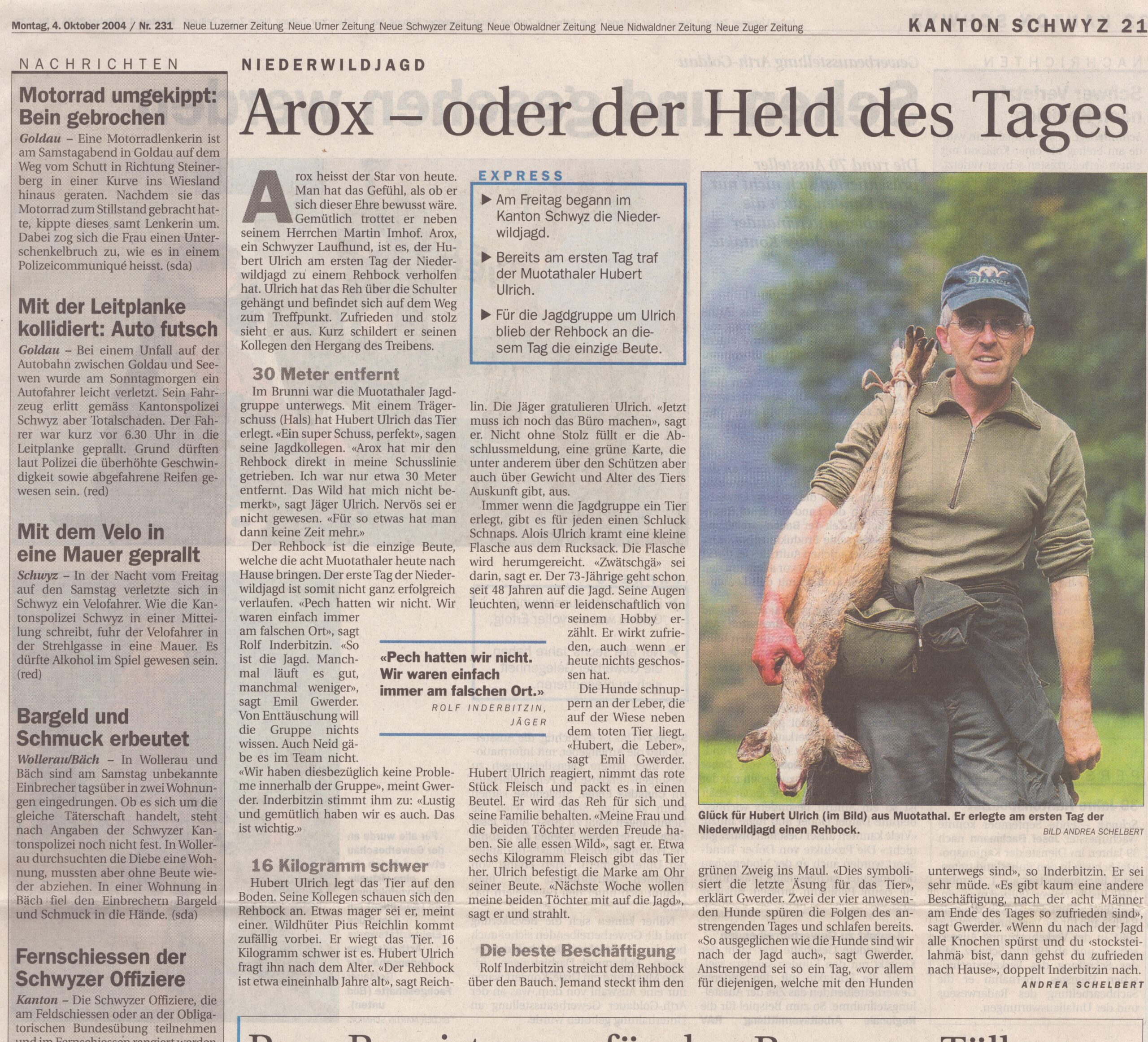 Hubert Ulrich, Andrea Schelbert, Schwyzer Zeitung, 2004, Ze334