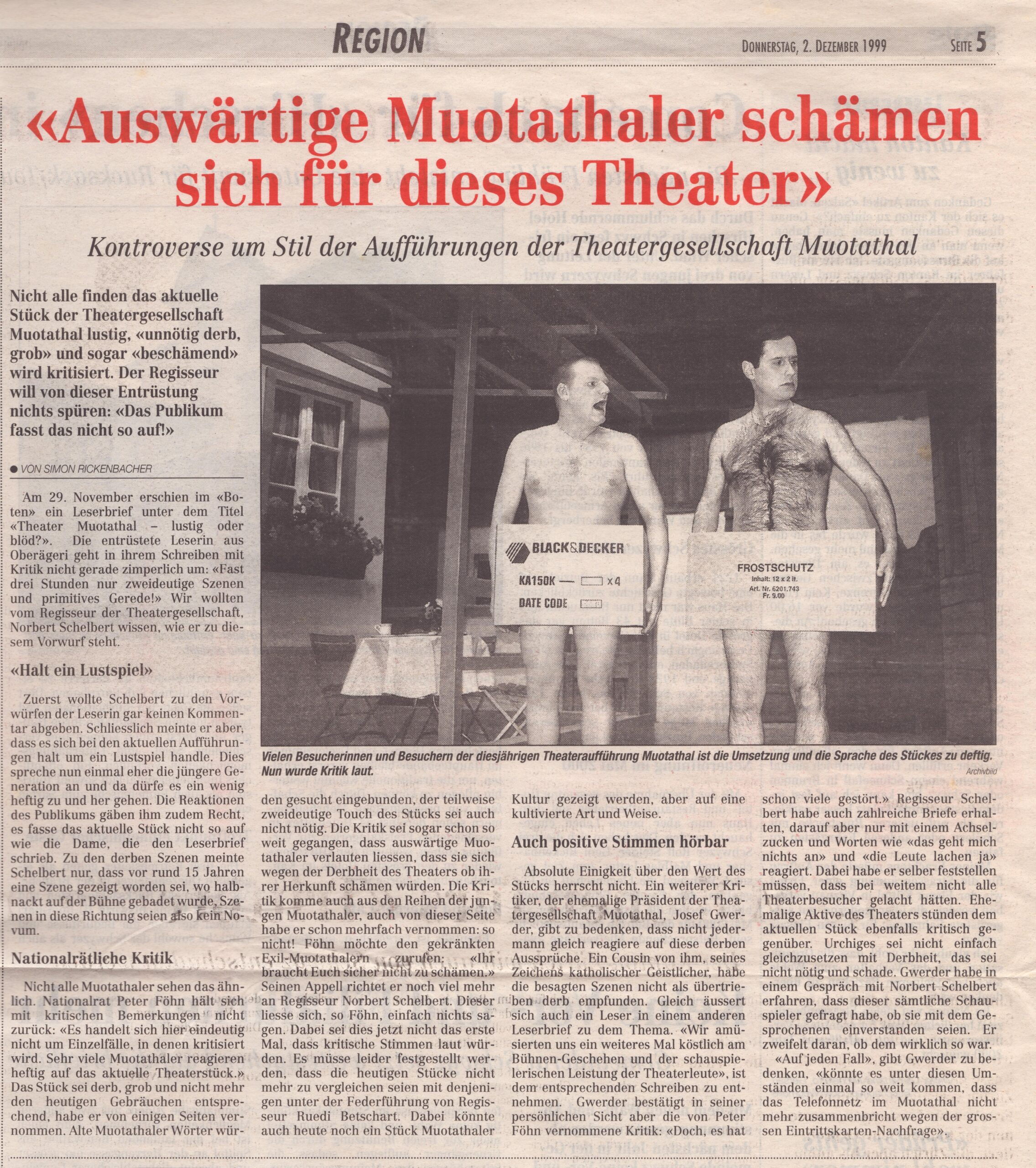 Kontroverse
Simon Rickenbacher, Bote der Urschweiz, 1999, Ze335