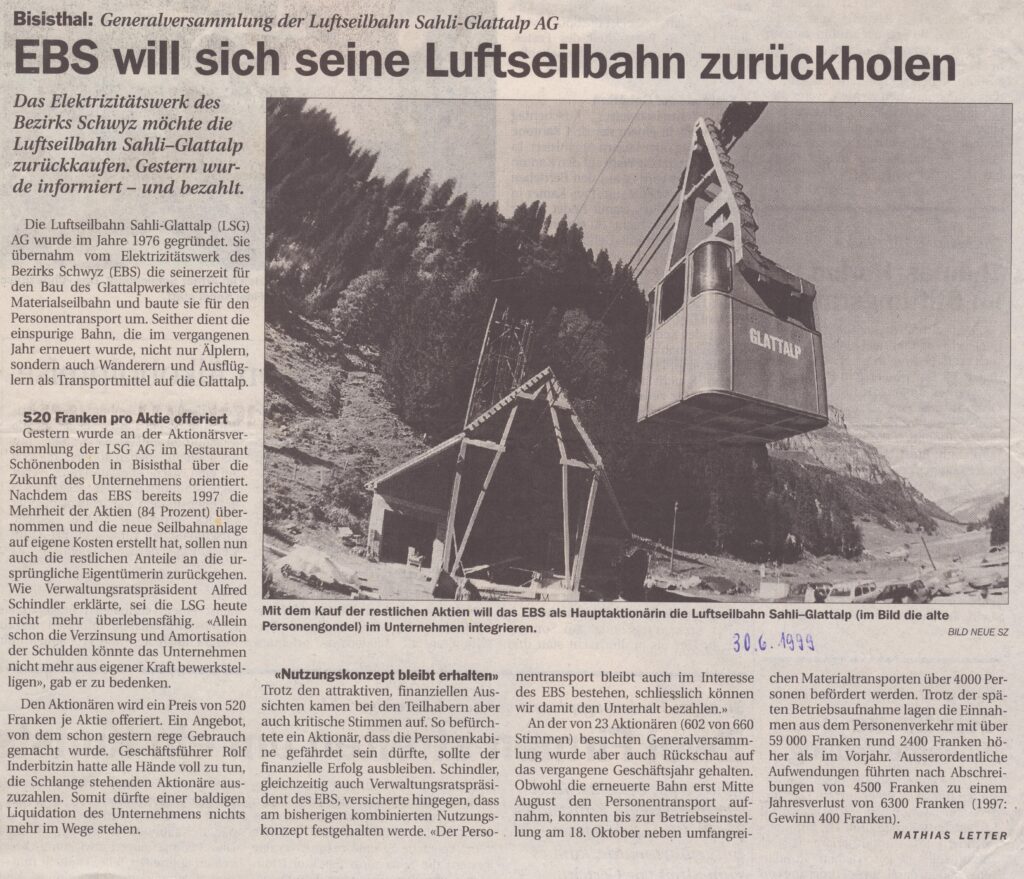 Sahli-Glattalp
Mathias Letter, Schwyzer Zeitung, 1999, Ze350