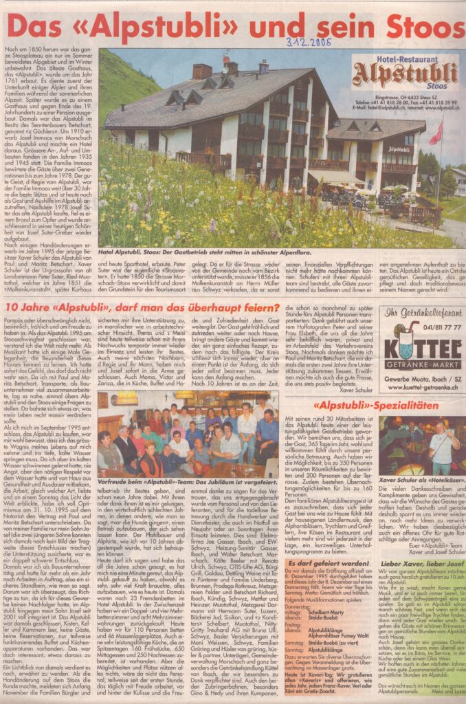 Restaurant Stoos
Bote der Urschweiz, 2005, Ze356