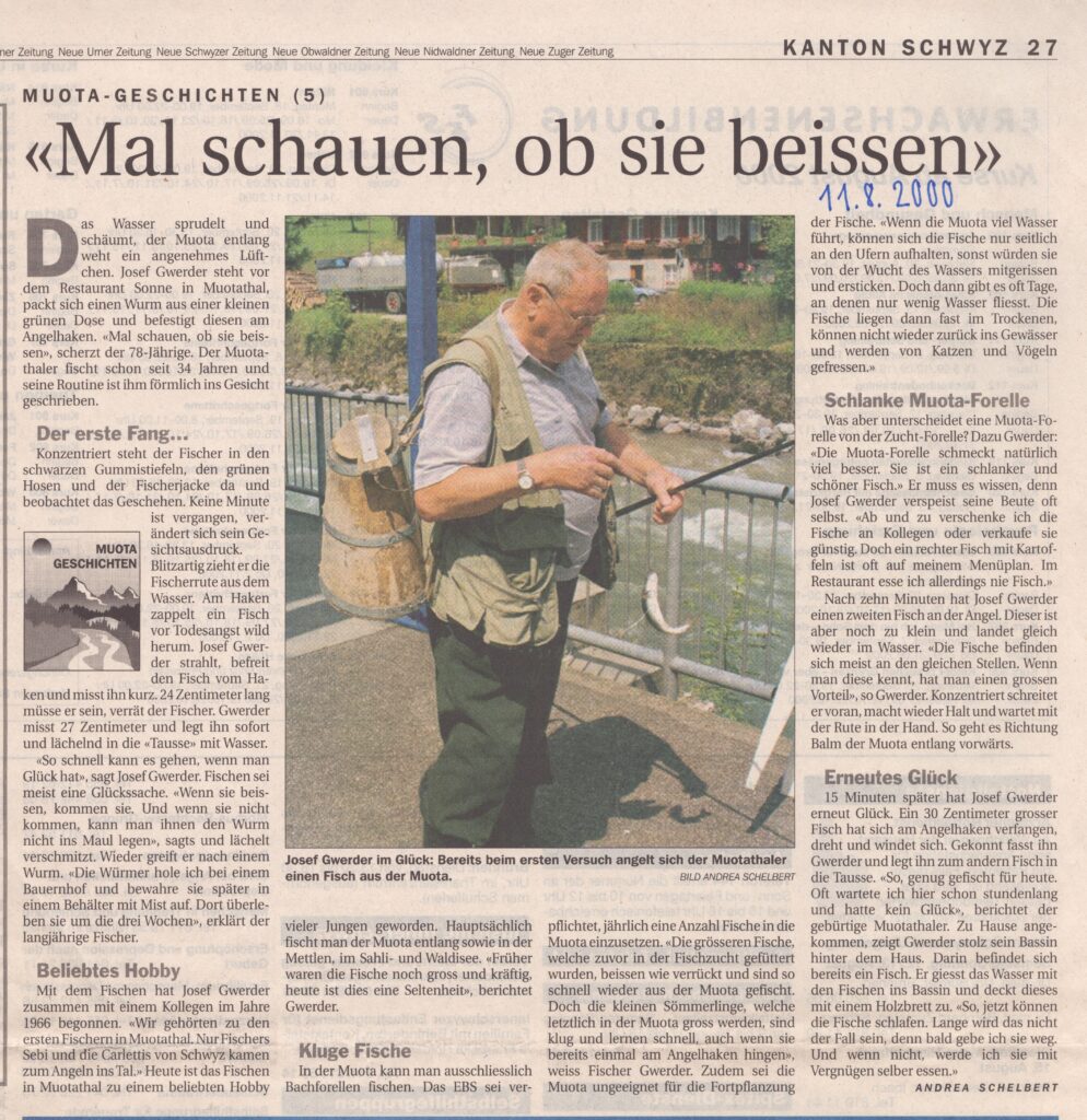 Fischen in der Muota
Andrea Schelbert, Schwyzer Zeitung, 2000, Ze359
