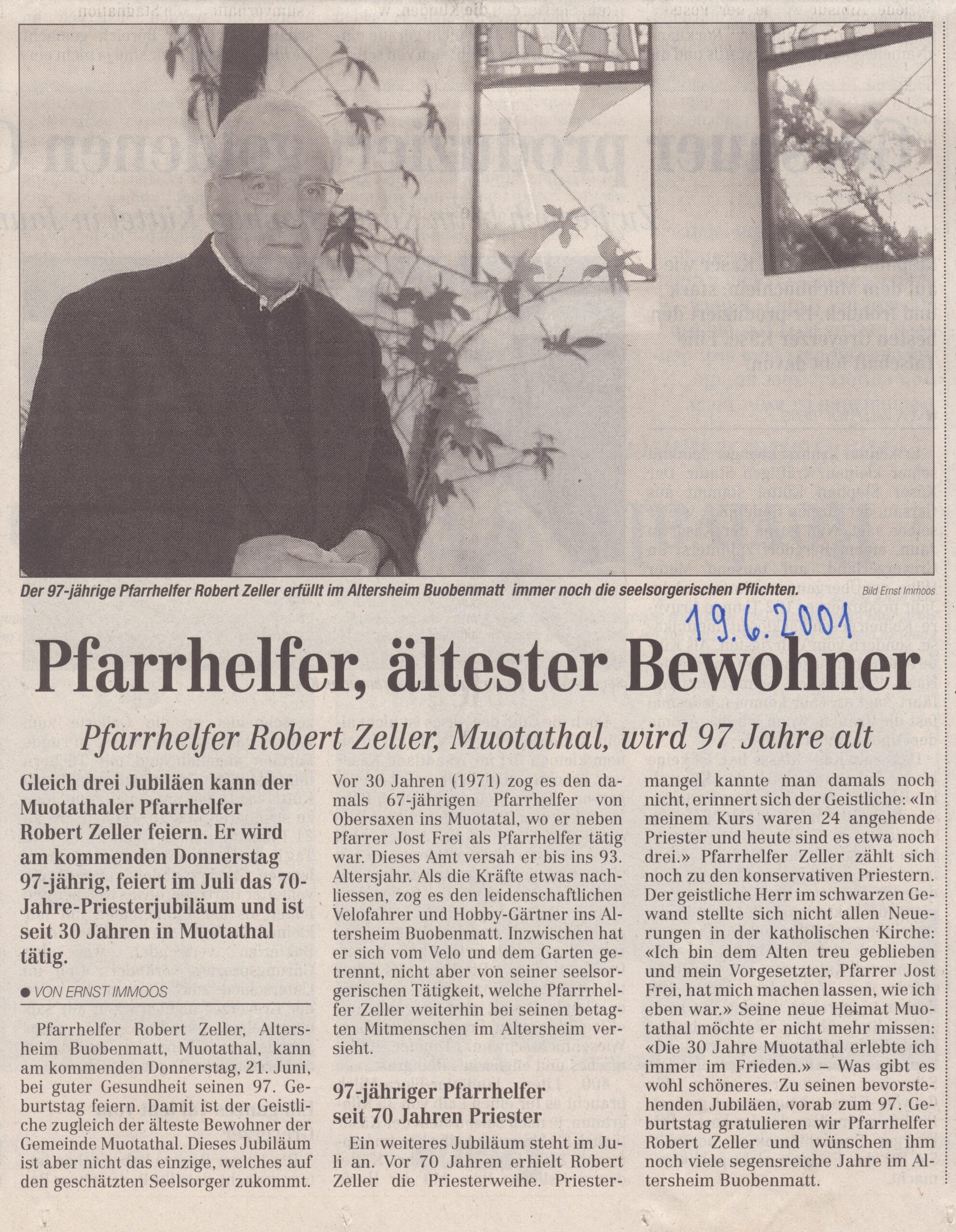 97 Jahre alt
Ernst Immoos, Bote der Urschweiz, 2001, Ze360