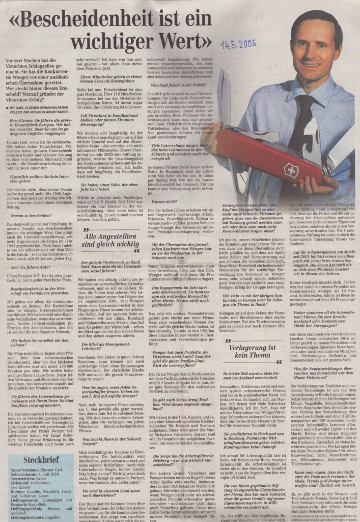 Samstagsgespräch
Patrik Koller / Josias Clavadetscher, Bote der Urschweiz, 2005, ZeVic78