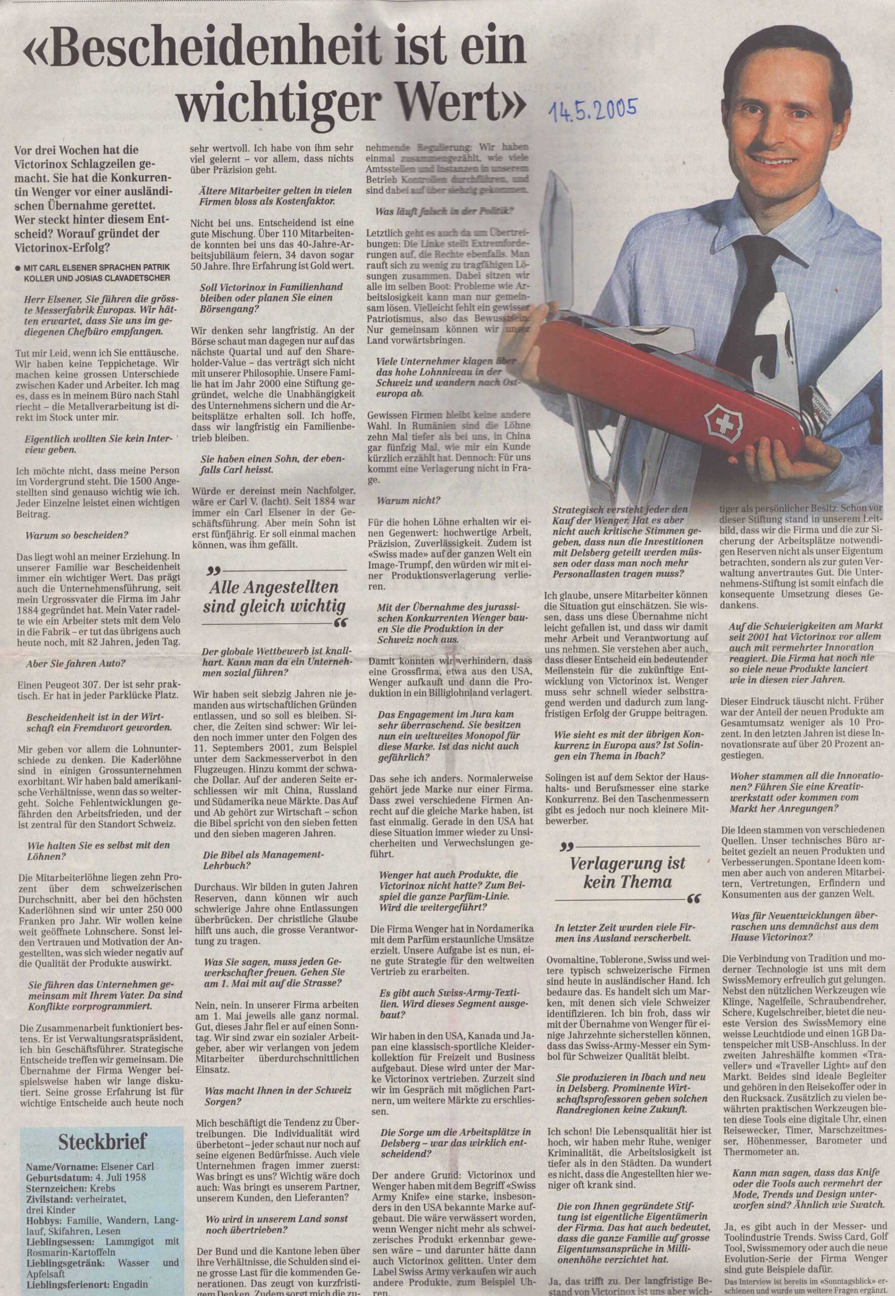 Samstagsgespräch
Patrik Koller / Josias Clavadetscher, Bote der Urschweiz, 2005, ZeVic78