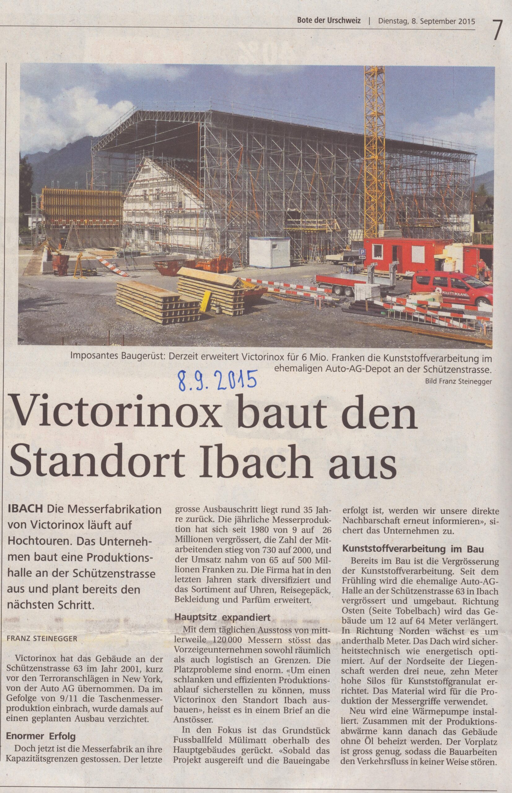 Bau neue Fabrik
Franz Steinegger, Bote der Urschweiz, 2015, ZeVic84