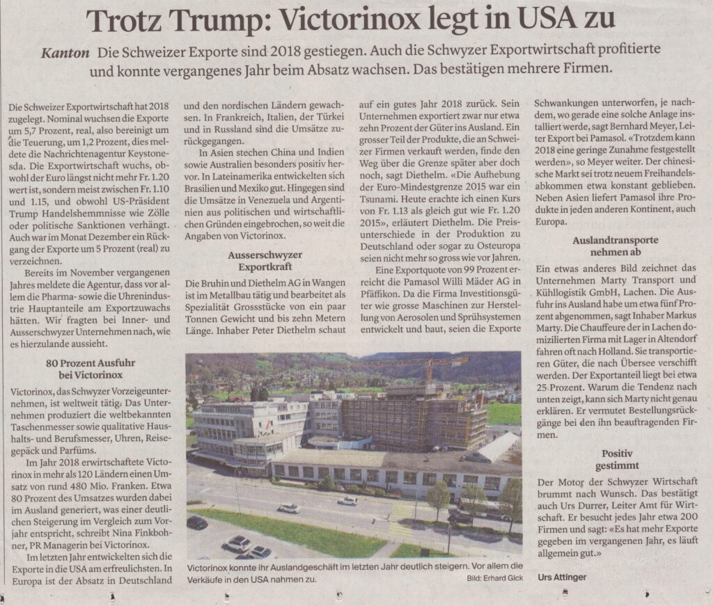 Exporte gestiegen
Urs Attinger, Schwyzer Zeitung, 2019, ZeVic89