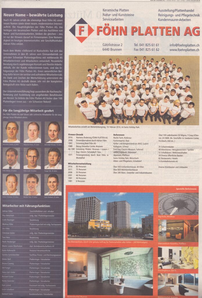 45 Jahre
Publireportage, Bote der Urschweiz, 2016, Ze380