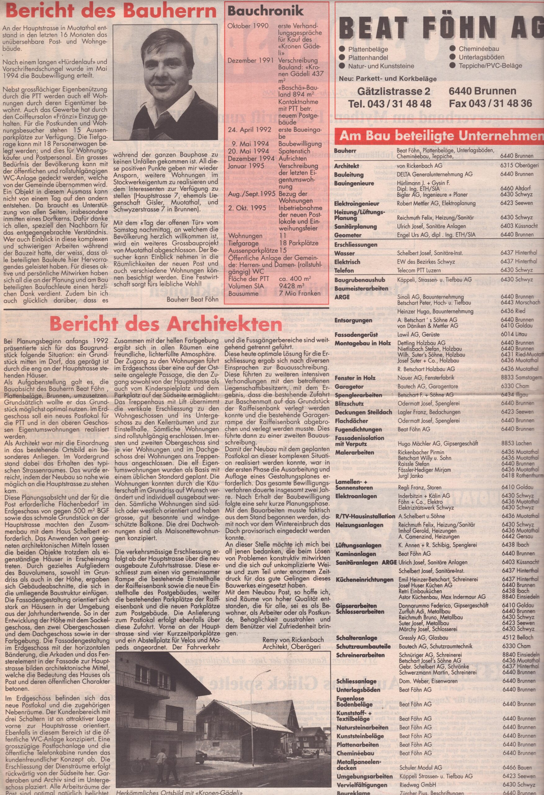 Bau Gewerbegebäude
Werbung, Bote der Urschweiz, 1995, Ze382