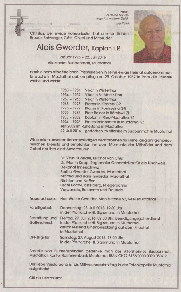 Kaplan
Leidzirkular, Bote der Urschweiz, 2016, Ze384