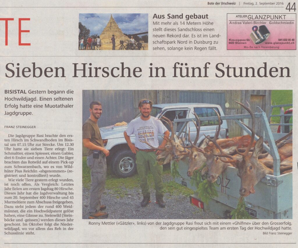 Hochwildjagd
Franz Steinegger, Bote der Urschweiz, 2016, Ze397