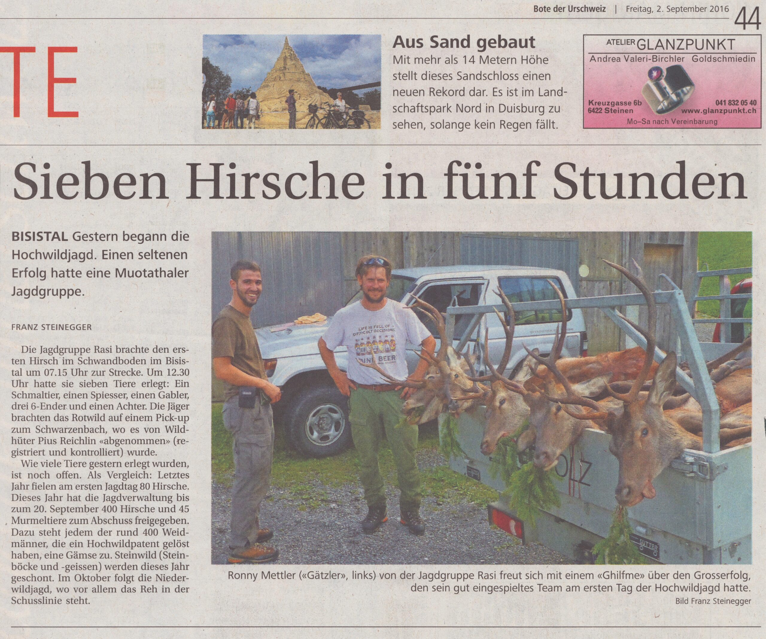 Hochwildjagd
Franz Steinegger, Bote der Urschweiz, 2016, Ze397