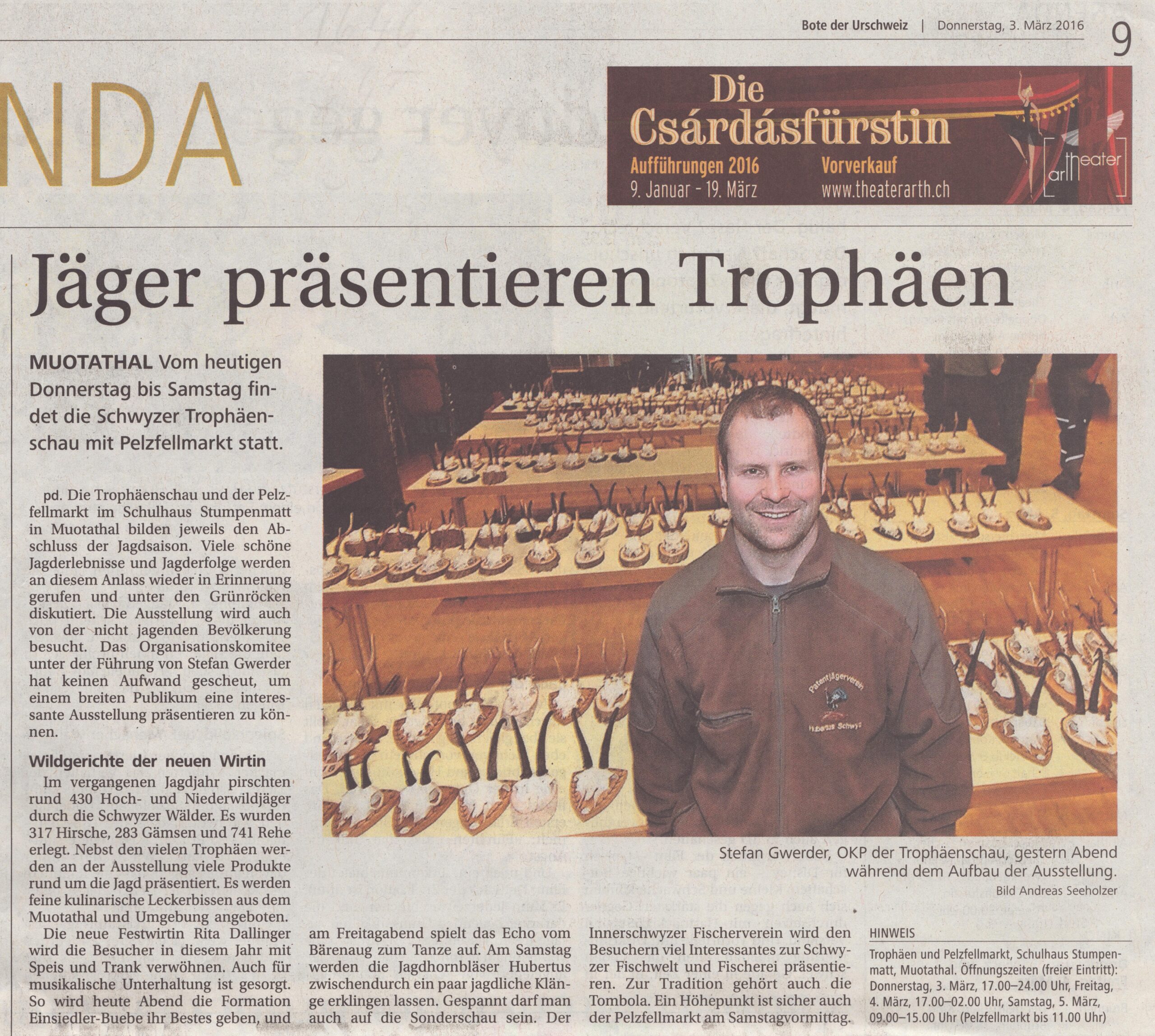 Trophäenschau Muotathal
Andreas Seeholzer, Bote der Urschweiz, 2016, Ze410