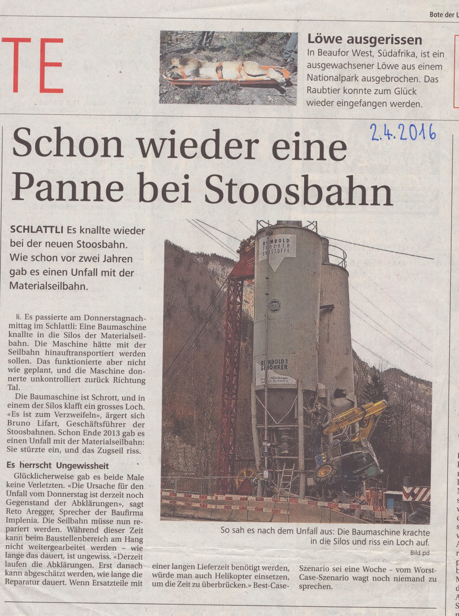 Baumaschine
li, Bote der Urschweiz, 2016, Ze429