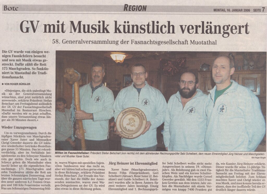 Fasnachtsgesellschaft
Roger Bürgler, Bote der Urschweiz, 2006, Ze450